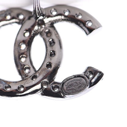 Chanel Metal Crystal CC Lock Symbols Stud Earrings Ruthenium 4 of 6
