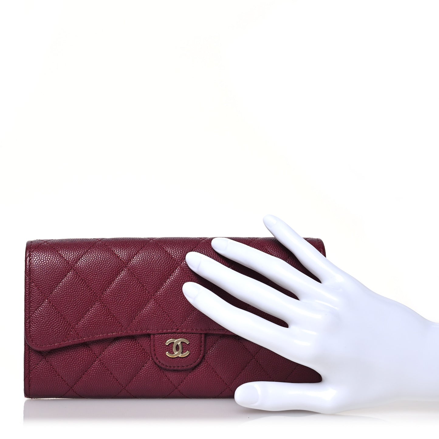 Caviar Quilted Large Gusset Flap Wallet Burgundy