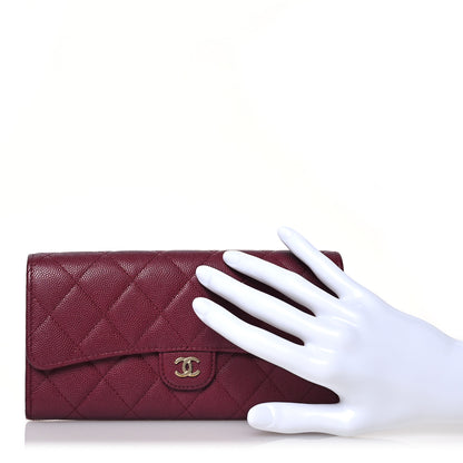 Chanel Caviar Quilted Large Gusset Flap Wallet Burgundy 2 of 17