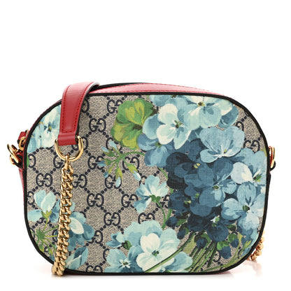 Gucci GG Supreme Monogram Blooms Mini Chain Shoulder Bag Beige Blue Navy Hibiscus Red 1 of 11