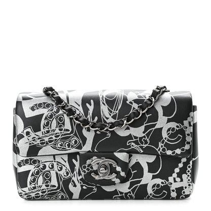 Chanel Lambskin Printed Mini Rectangular Flap Black Silver 1 of 11