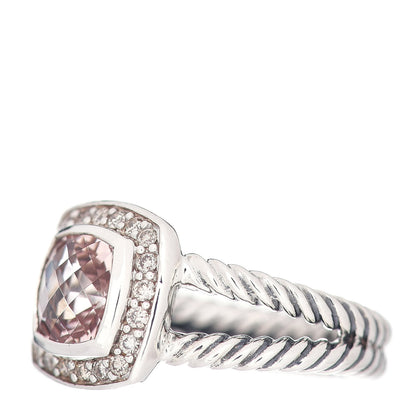 David Yurman Sterling Silver Diamond Morganite 7mm Petite Albion Ring 50 5.5 3 of 5