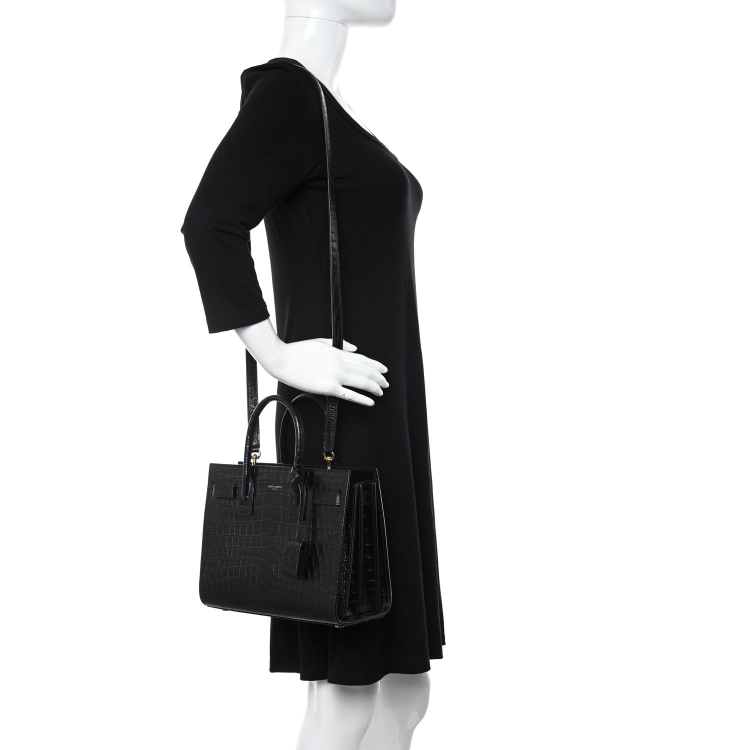 Saint Laurent Calfskin Crocodile Embossed Baby Sac De Jour Black 2 of 10