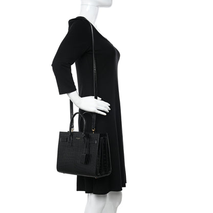 Saint Laurent Calfskin Crocodile Embossed Baby Sac De Jour Black 2 of 10