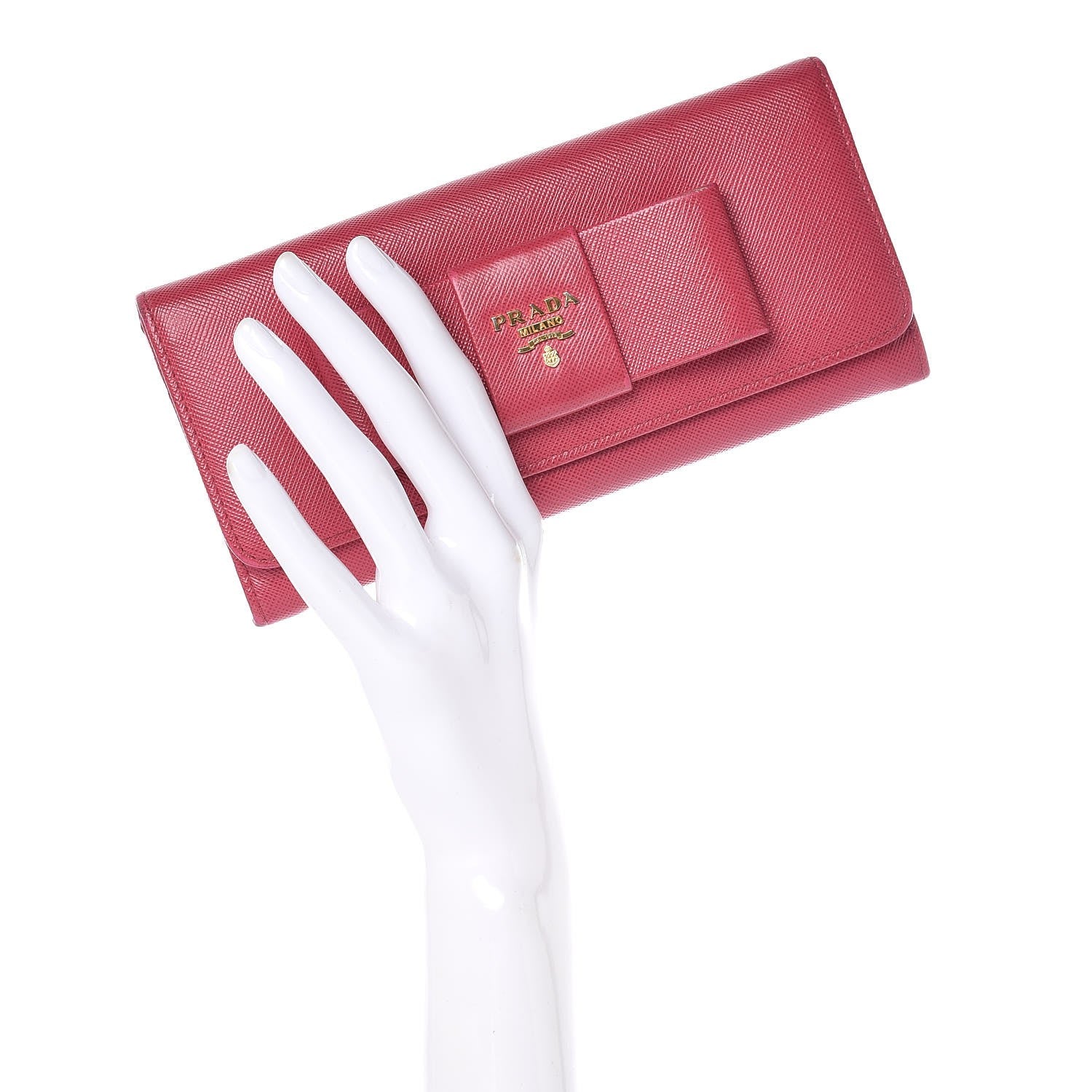 Prada Saffiano Bow Continental Wallet Peonia 2 of 15