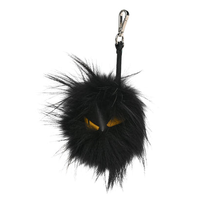 Fendi Vitello Elite Fox Fur Fusto Monster Bag Bug Charm Black Yellow 1 of 4