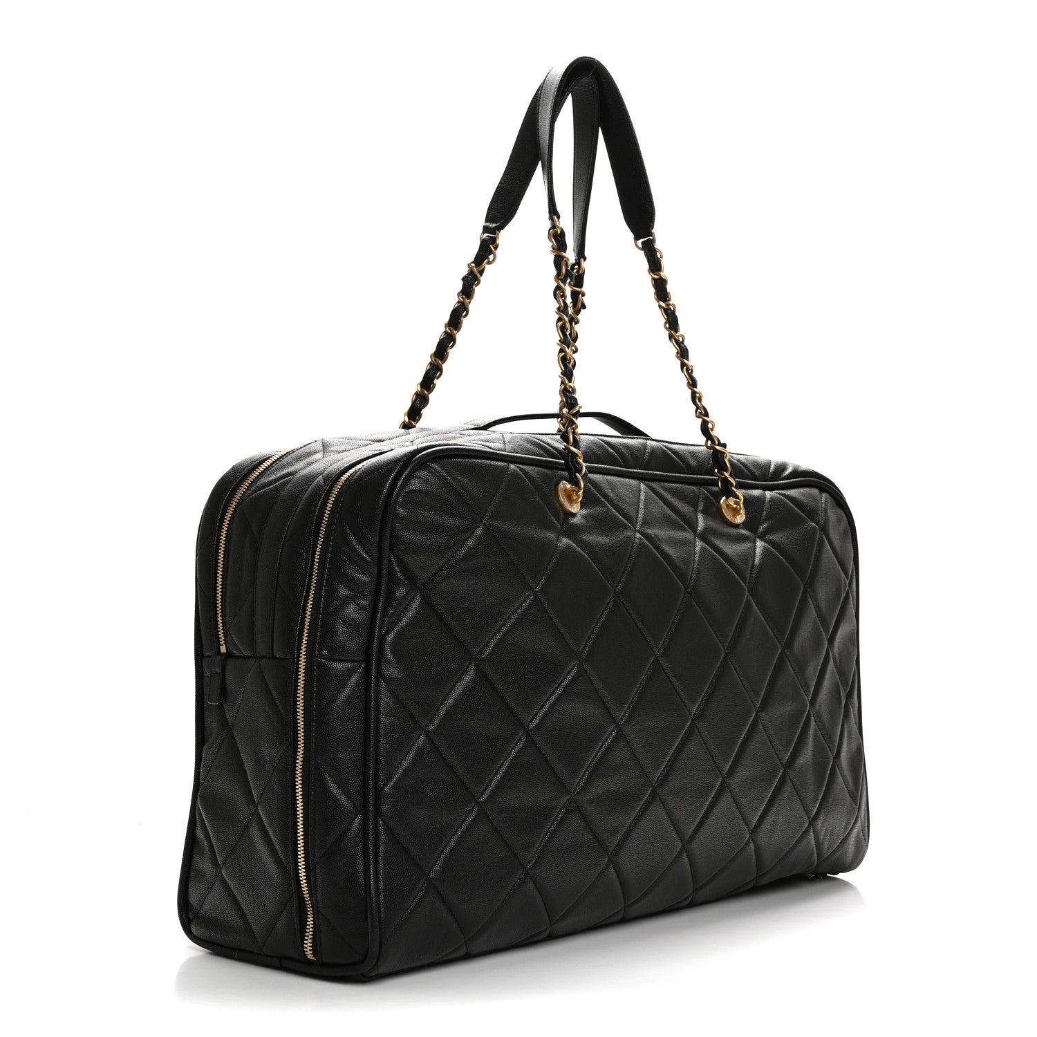 Chanel Shiny Grained Calfskin Quilted Large Travel Bowling Bag Black 2 of 11