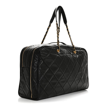 Chanel Shiny Grained Calfskin Quilted Large Travel Bowling Bag Black 2 of 11