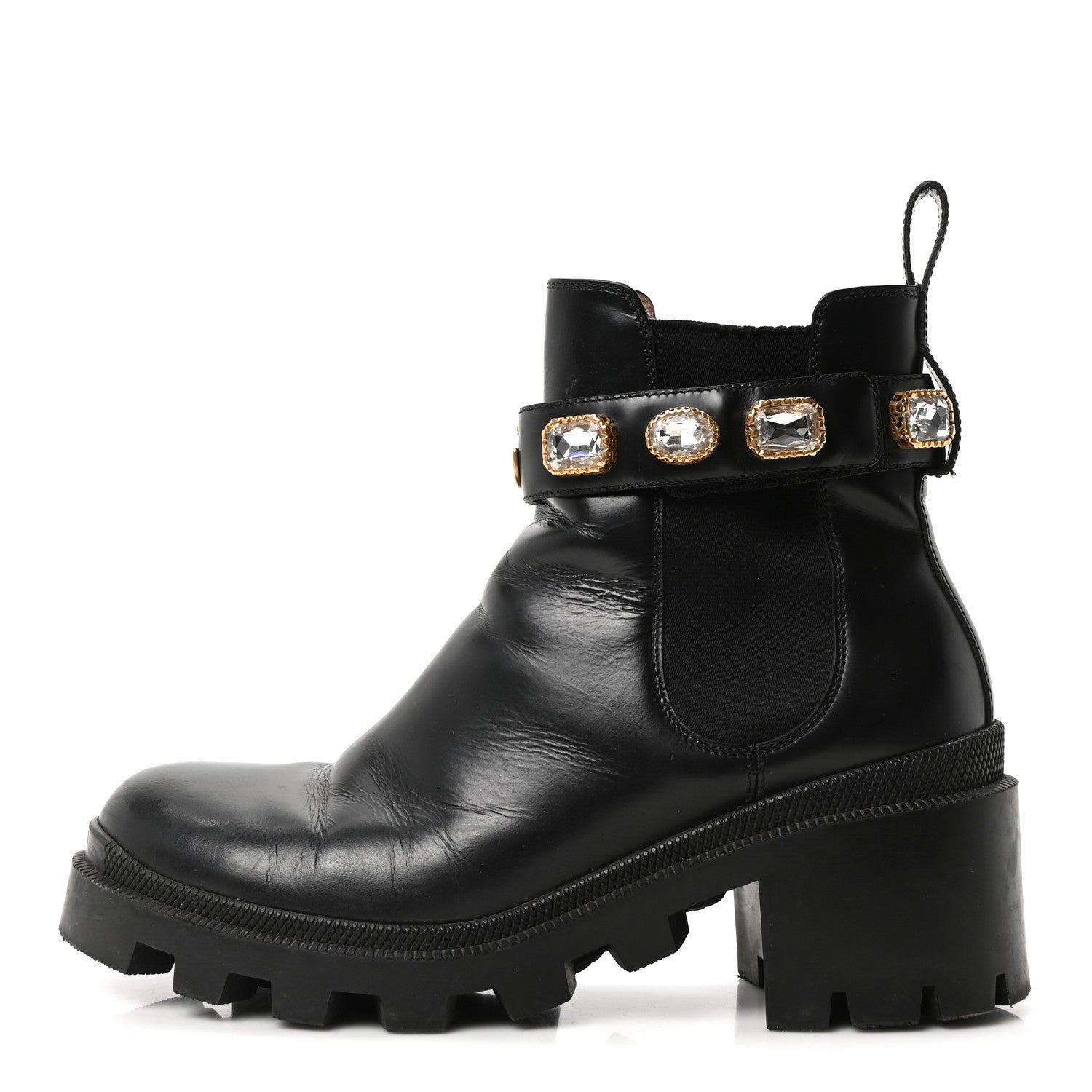 Gucci Calfskin Crystal GG Trip Chelsea Ankle Boots 38 Black 1 of 18