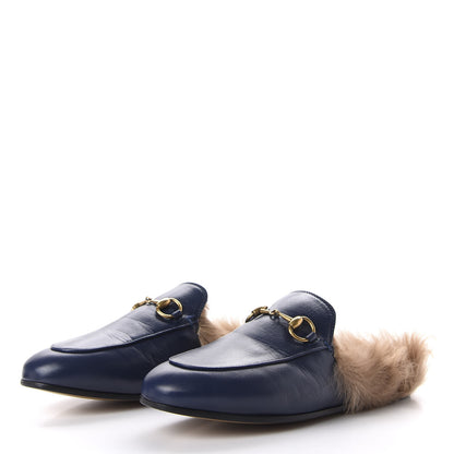 Gucci Malaga Kid Fur Womens Princetown Slippers 36.5 Blue Agata 3 of 9