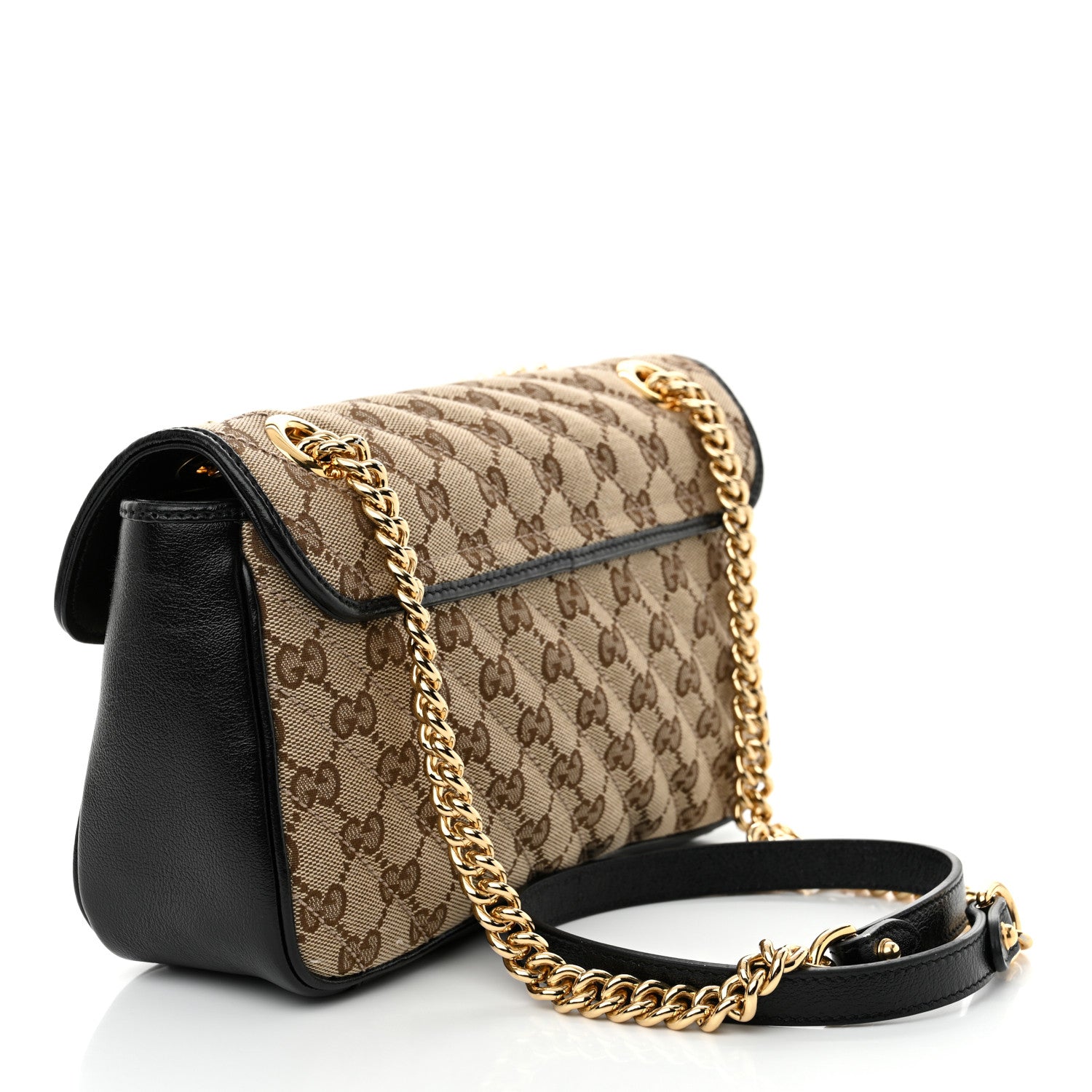 Gucci Monogram Matelasse Diagonal Small GG Marmont Shoulder Bag Beige Black 3 of 10