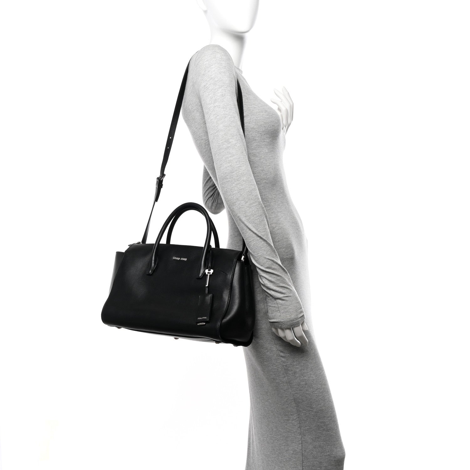 Miu Miu Soft Calfskin Top Handle Satchel Black 2 of 12