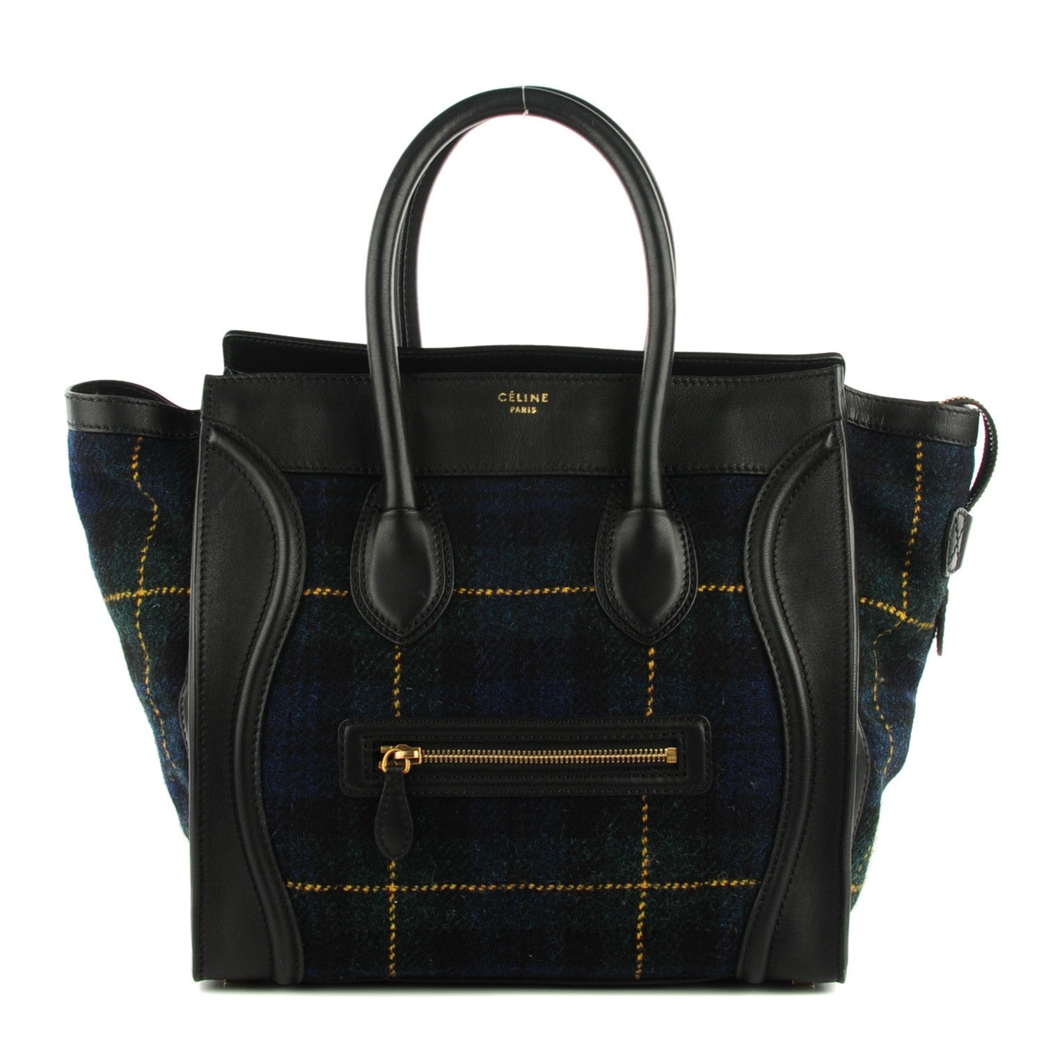 Celine Smooth Calfskin Tweed Tartan Mini Luggage Midnight 1 of 11
