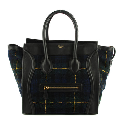 Celine Smooth Calfskin Tweed Tartan Mini Luggage Midnight 1 of 11
