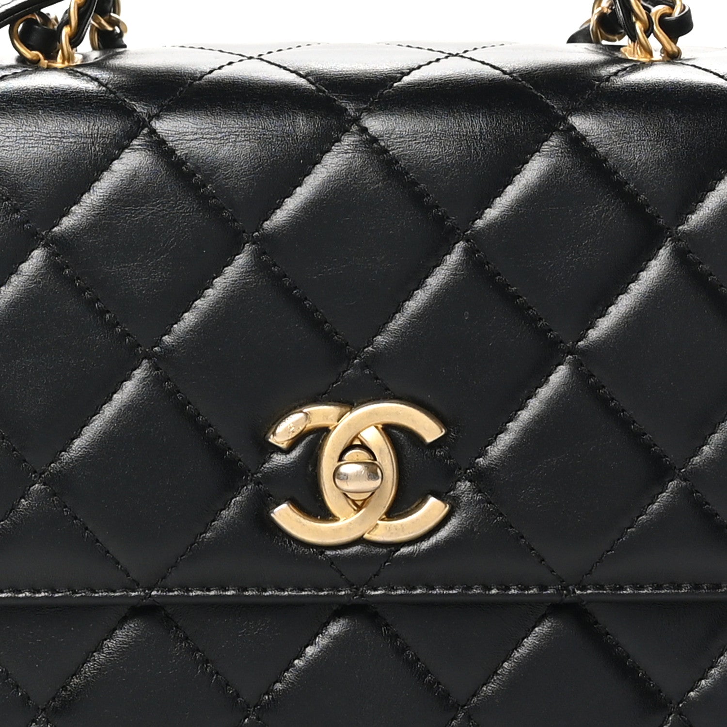Chanel Shiny Calfskin Quilted Small Metal Chain Top Handle Flap Black 8 of 10