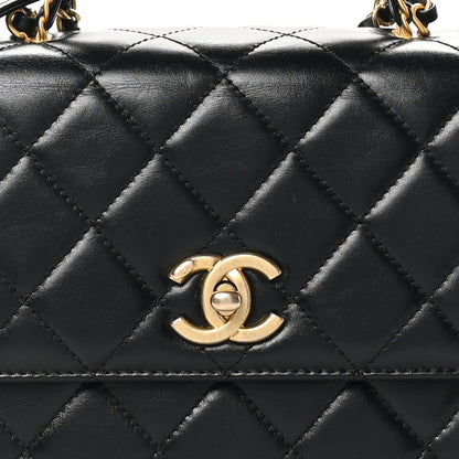 Chanel Shiny Calfskin Quilted Small Metal Chain Top Handle Flap Black 8 of 10
