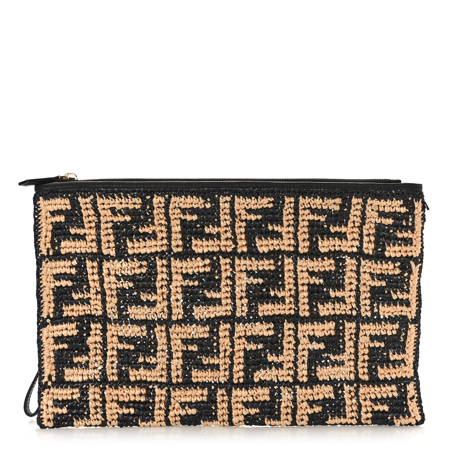 Fendi Raffia FF 1974 Large Flat Pouch Black Natural 1 of 8