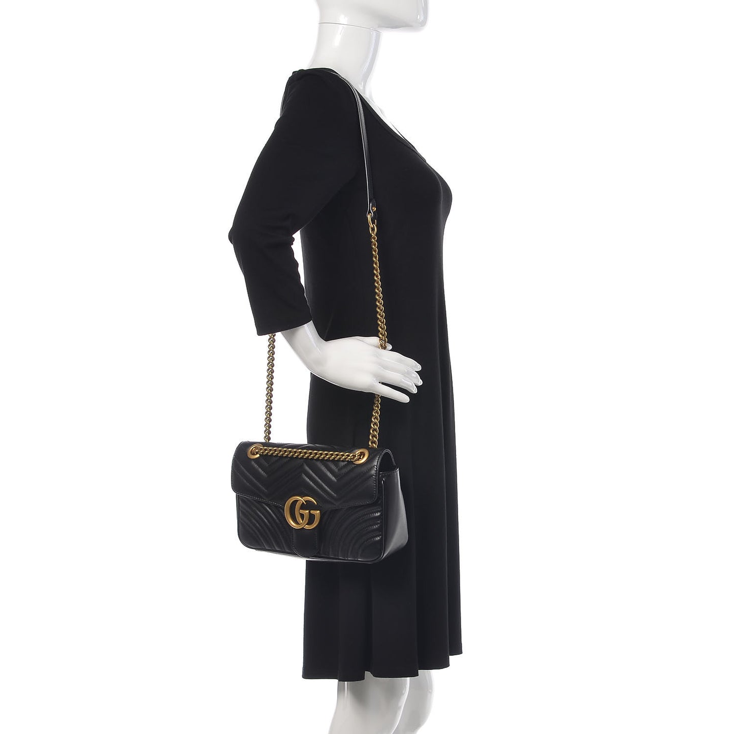 Calfskin Matelasse Small GG Marmont Shoulder Bag Black