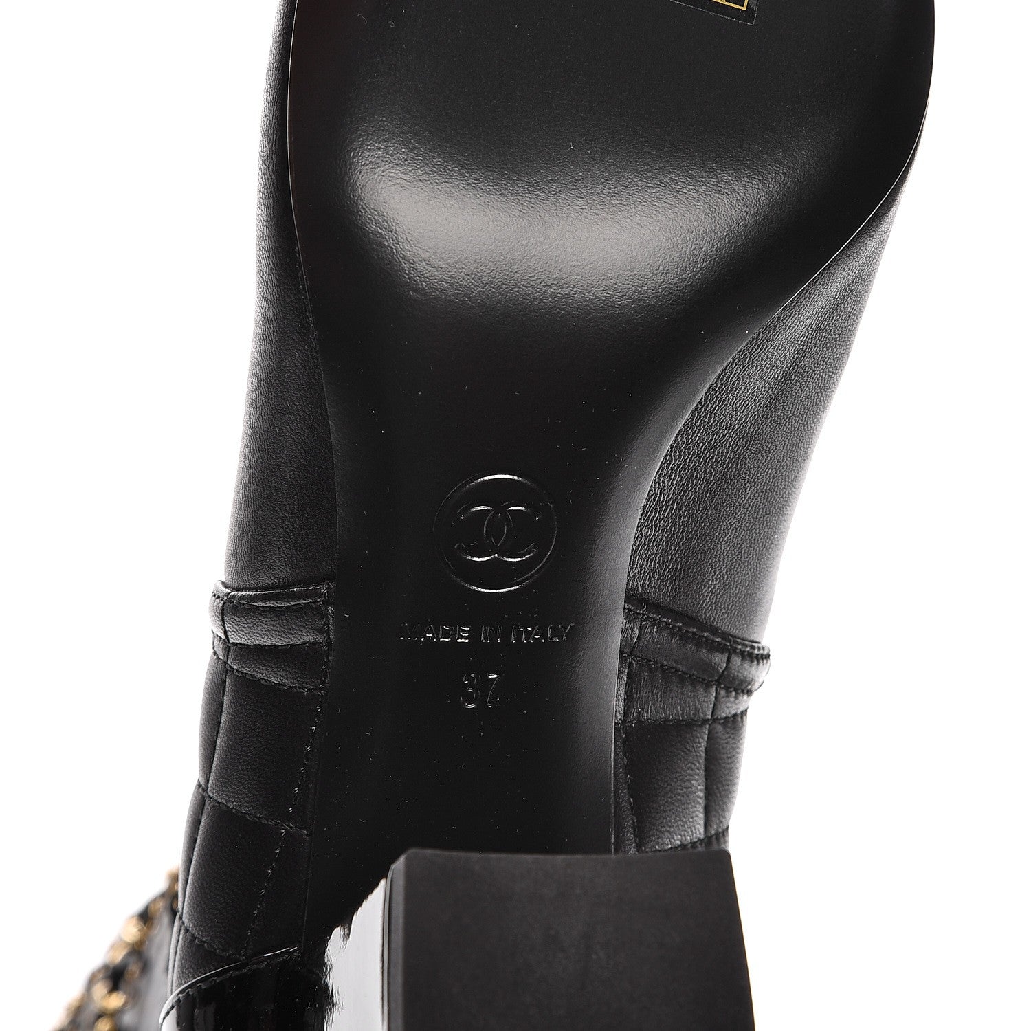 Chanel Lambskin Patent Calfskin Chained High Boots 37 Black 6 of 10