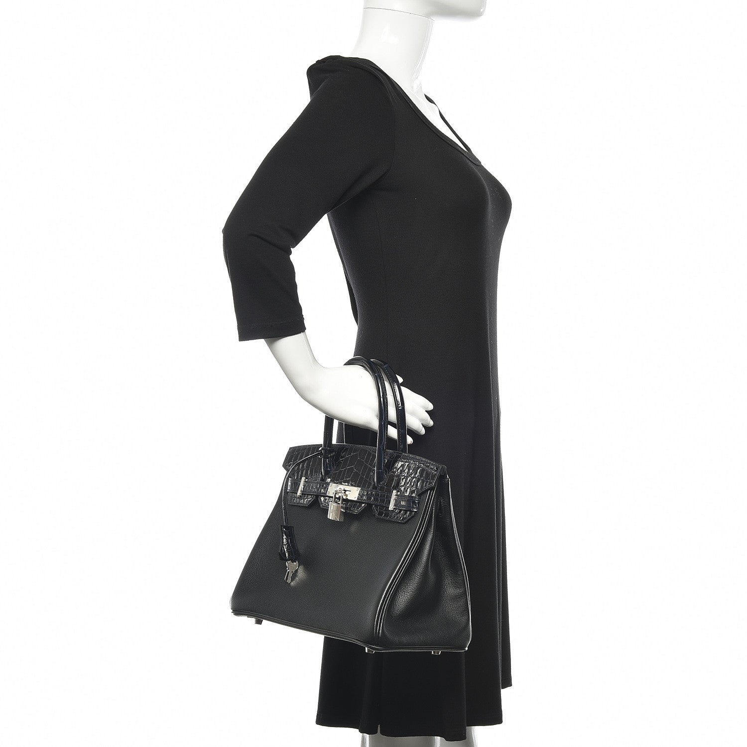 Hermes Clemence Novillo Shiny Niloticus Crocodile Birkin Touch 30 Black Bleu Marine 2 of 32
