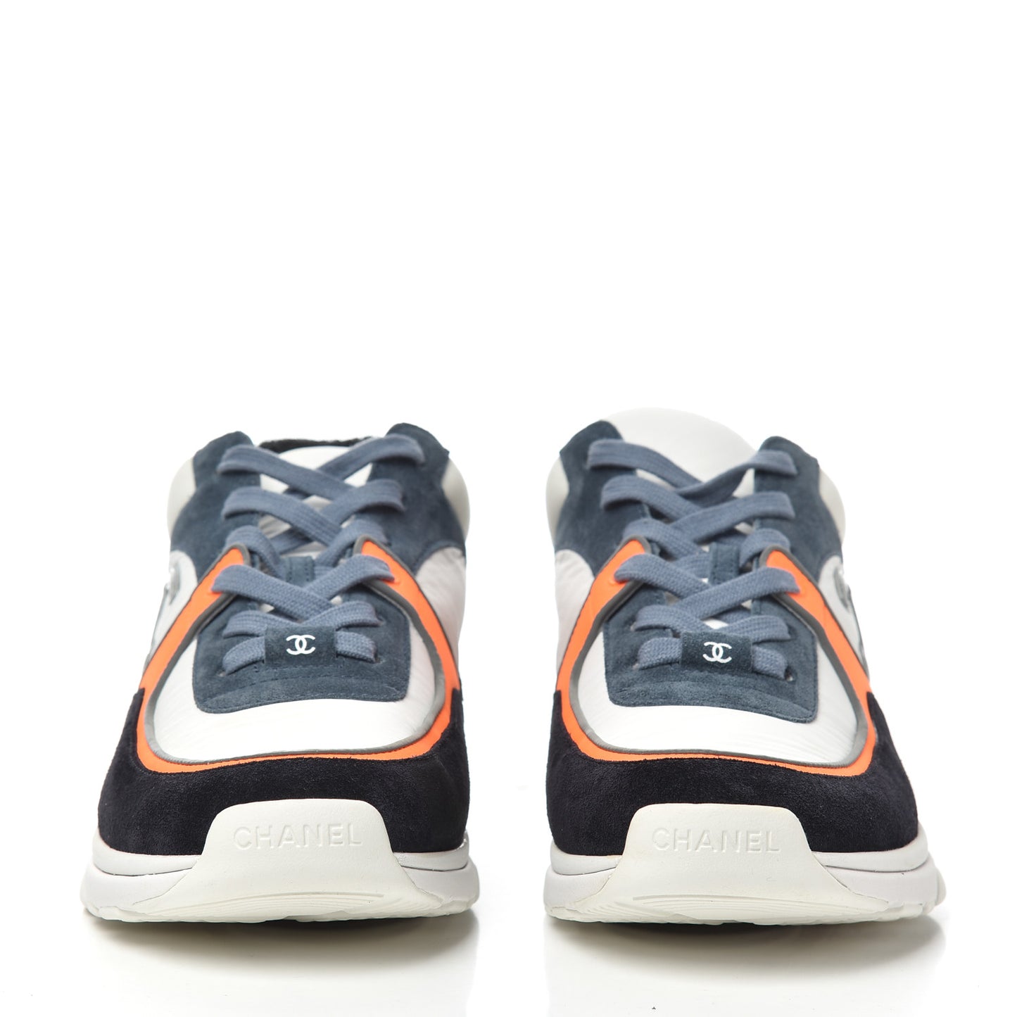 Nylon Calfskin Suede CC Womens Sneakers 41 Dark Navy White
