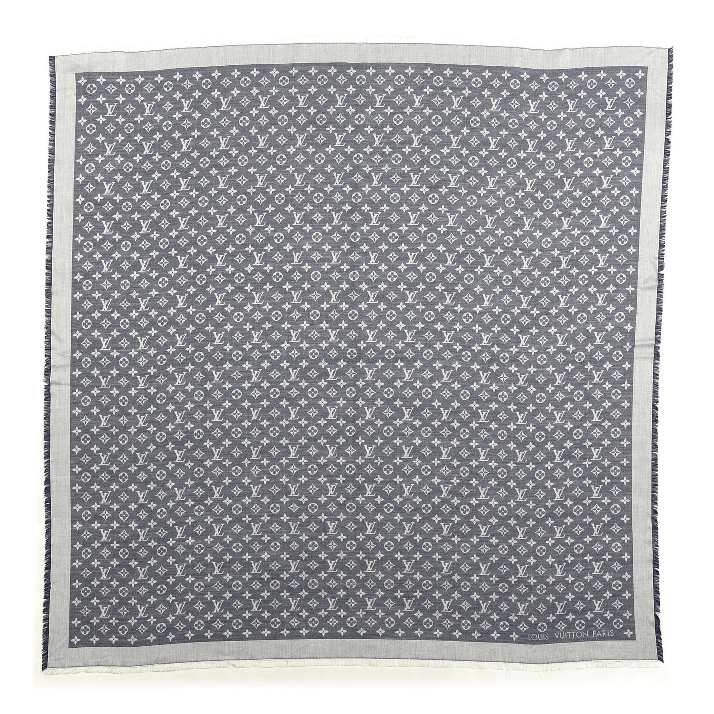 Silk Wool Monogram Denim Shawl Blue