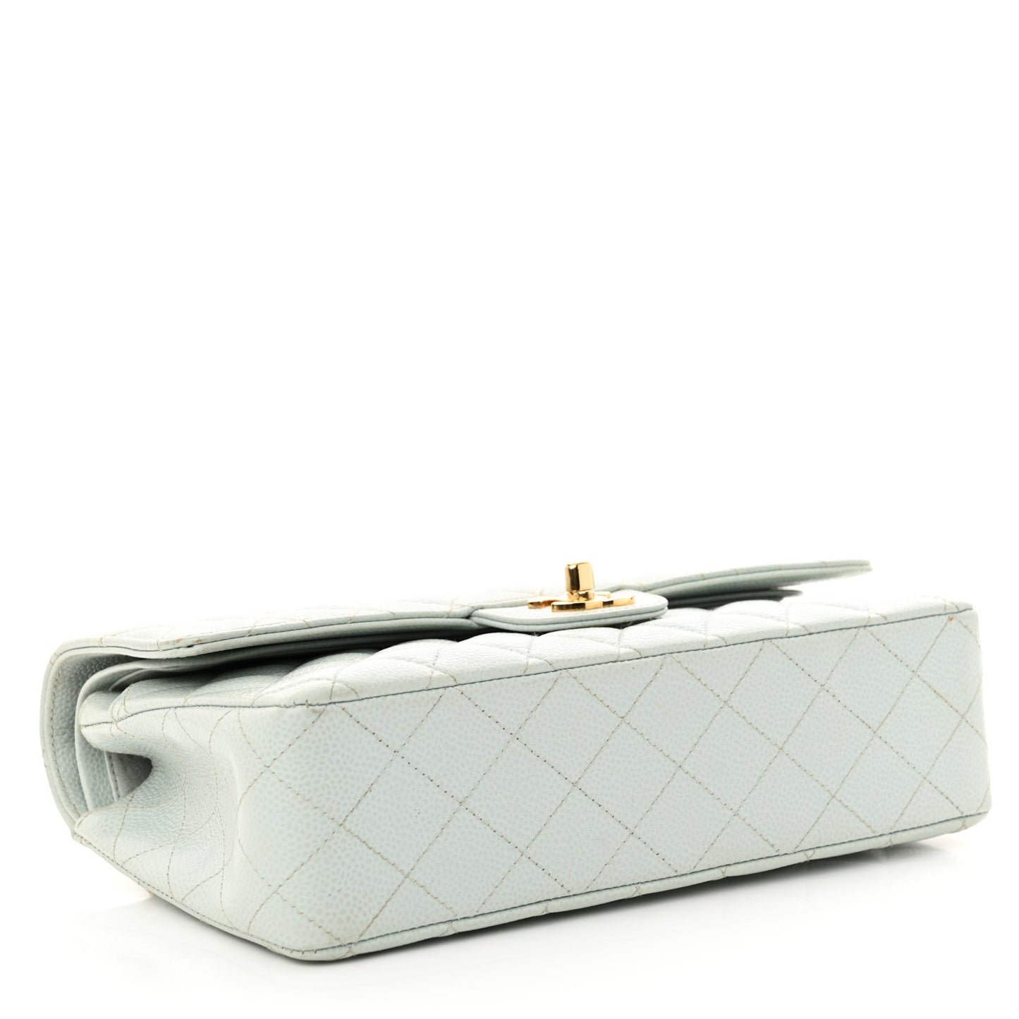 Caviar Quilted Medium Double Flap Light Blue