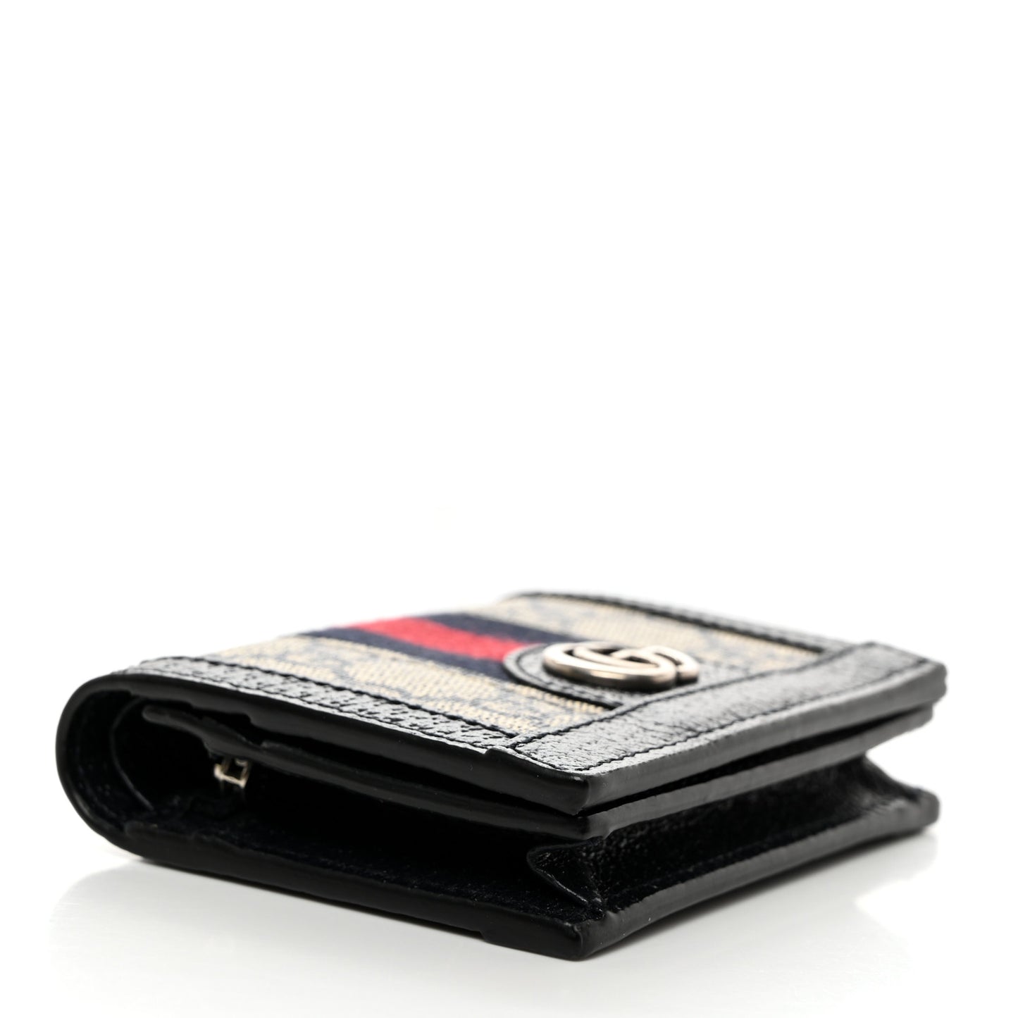 GG Supreme Monogram Textured Dollar Calfskin Web Ophidia Card Case Beige Blue