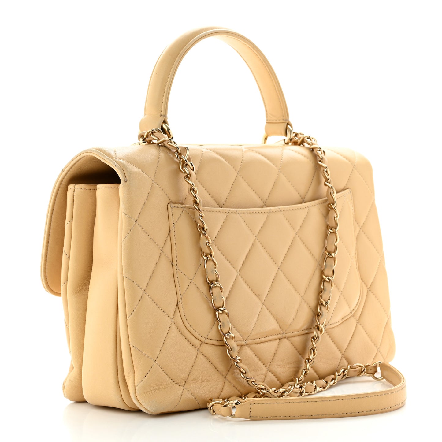 Lambskin Quilted Medium Trendy CC Flap Dual Handle Bag Beige