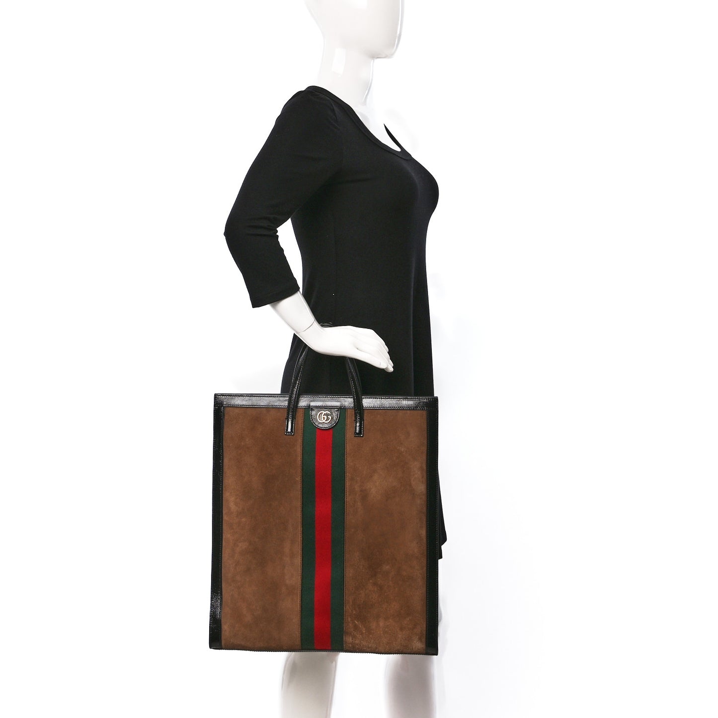 Suede Patent Web Ophidia Vertical Tote Nocciola Black