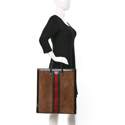 Gucci Suede Patent Web Ophidia Vertical Tote Nocciola Black 2 of 10