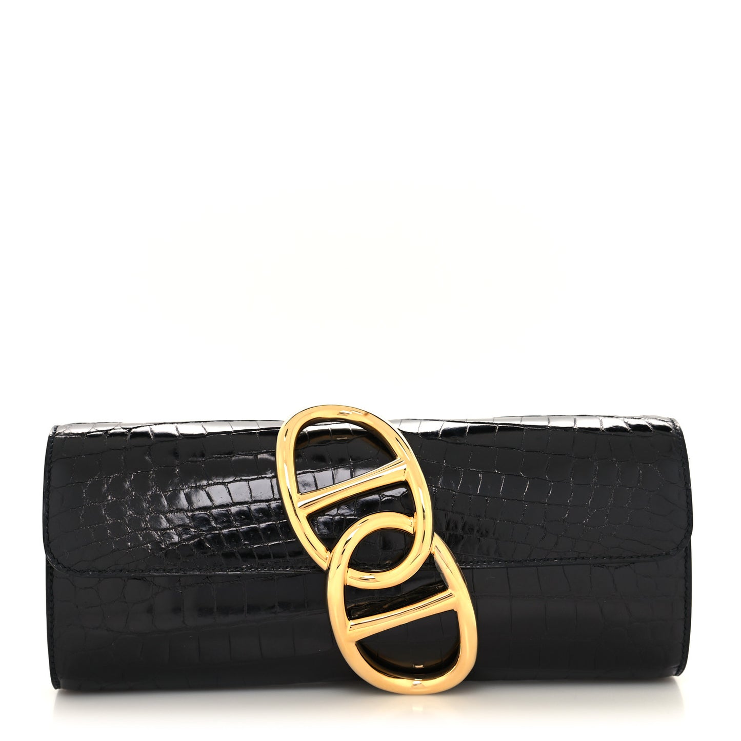 Shiny Niloticus Crocodile Egee Clutch Black