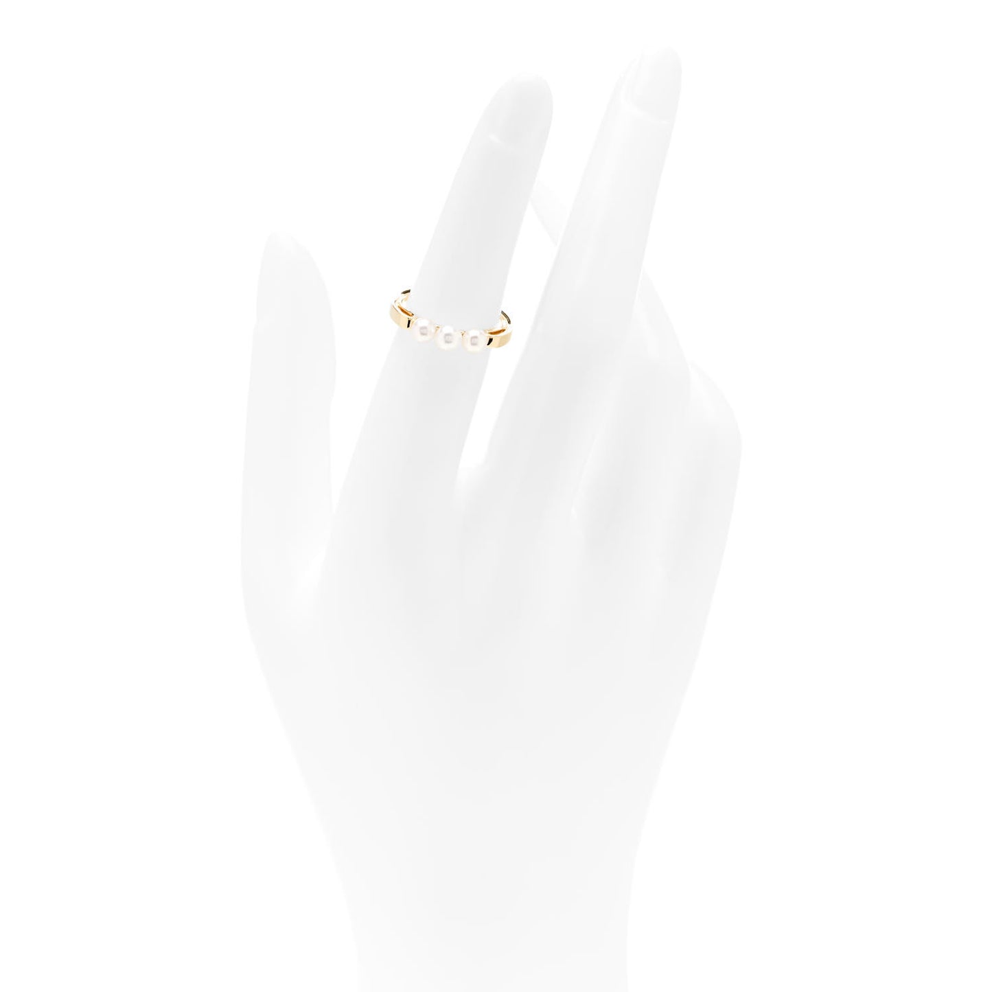 18K Yellow Gold Akoya Pearl Three Pearl Ring 49 5