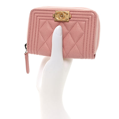 Chanel Caviar Quilted Boy Zip Around Coin Purse Wallet Pink 2 of 8