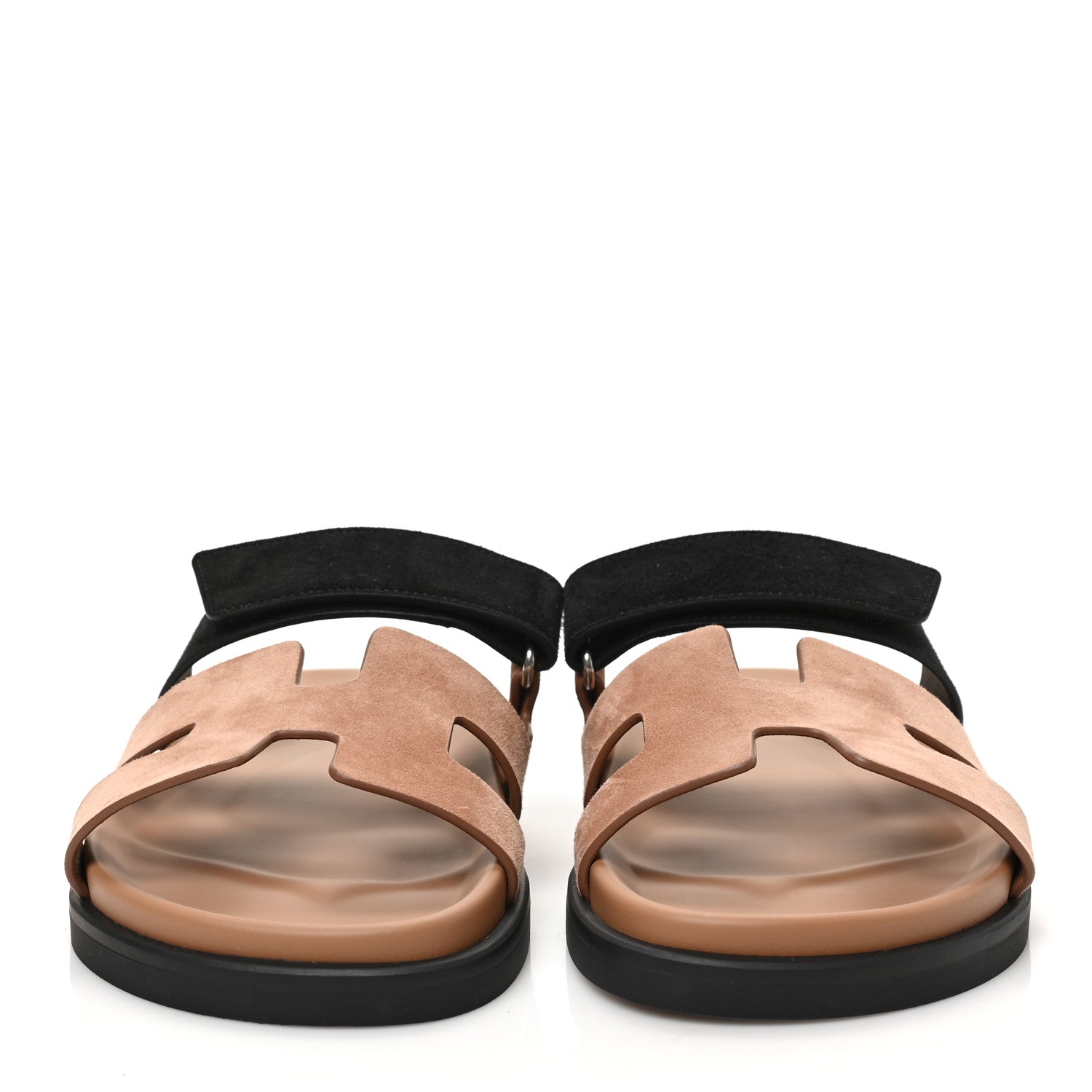 Hermes Suede Goatskin Womens Chypre Sandals 38 Rose Perle Black 2 of 8