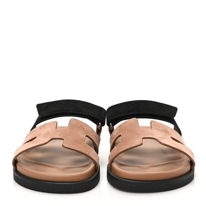 Hermes Suede Goatskin Womens Chypre Sandals 38 Rose Perle Black 2 of 8