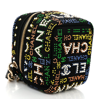Chanel Tweed Pearl Studded Vanity Wrist Case With Chain Black Multicolor 4 of 11