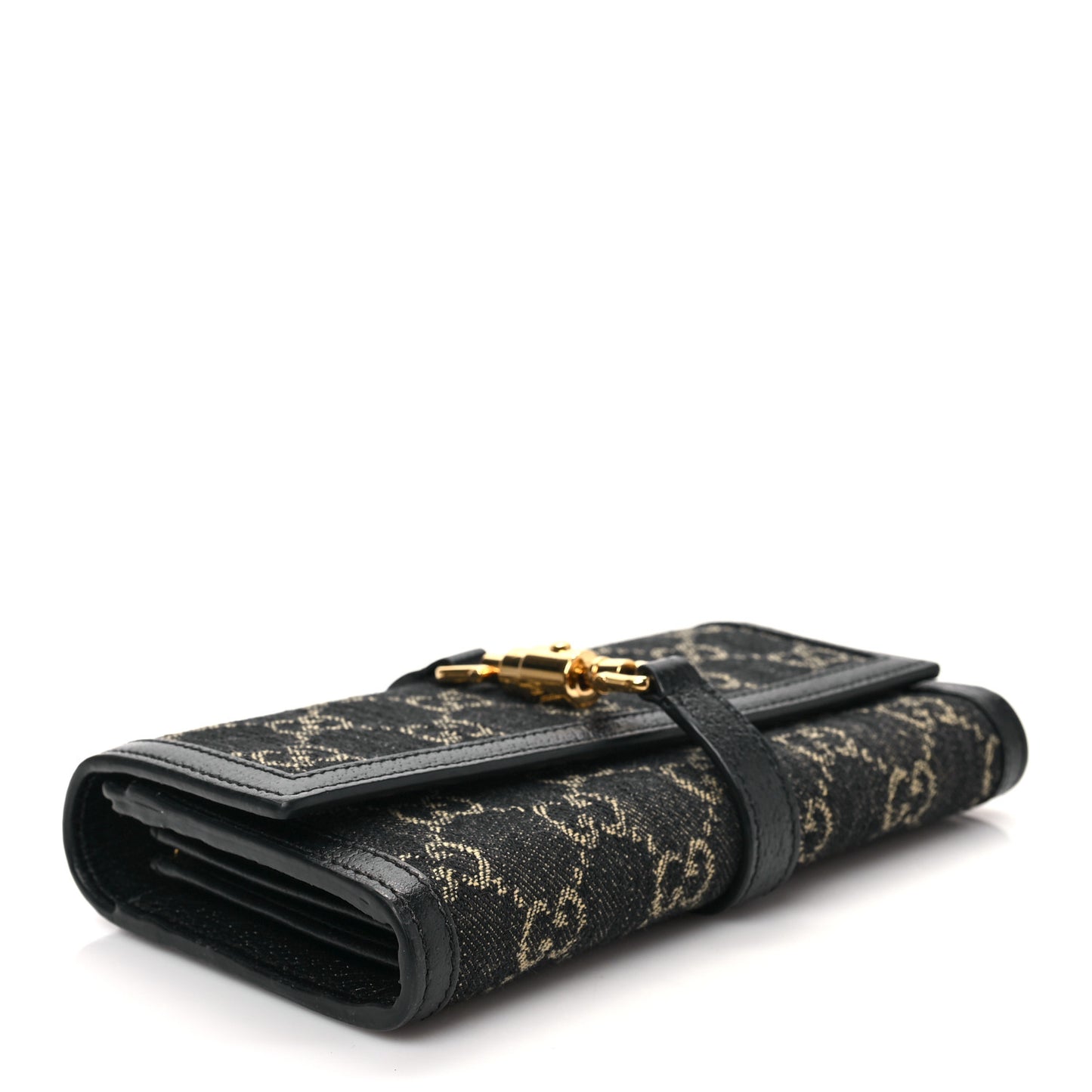Jacquard Black Denim GG Monogram Textured Dollar Calfskin Jackie 1961 Chain Wallet Black Ivory