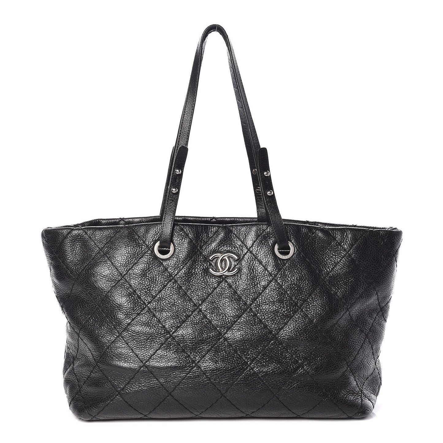 Glazed Calfskin Large On The Road Tote Black