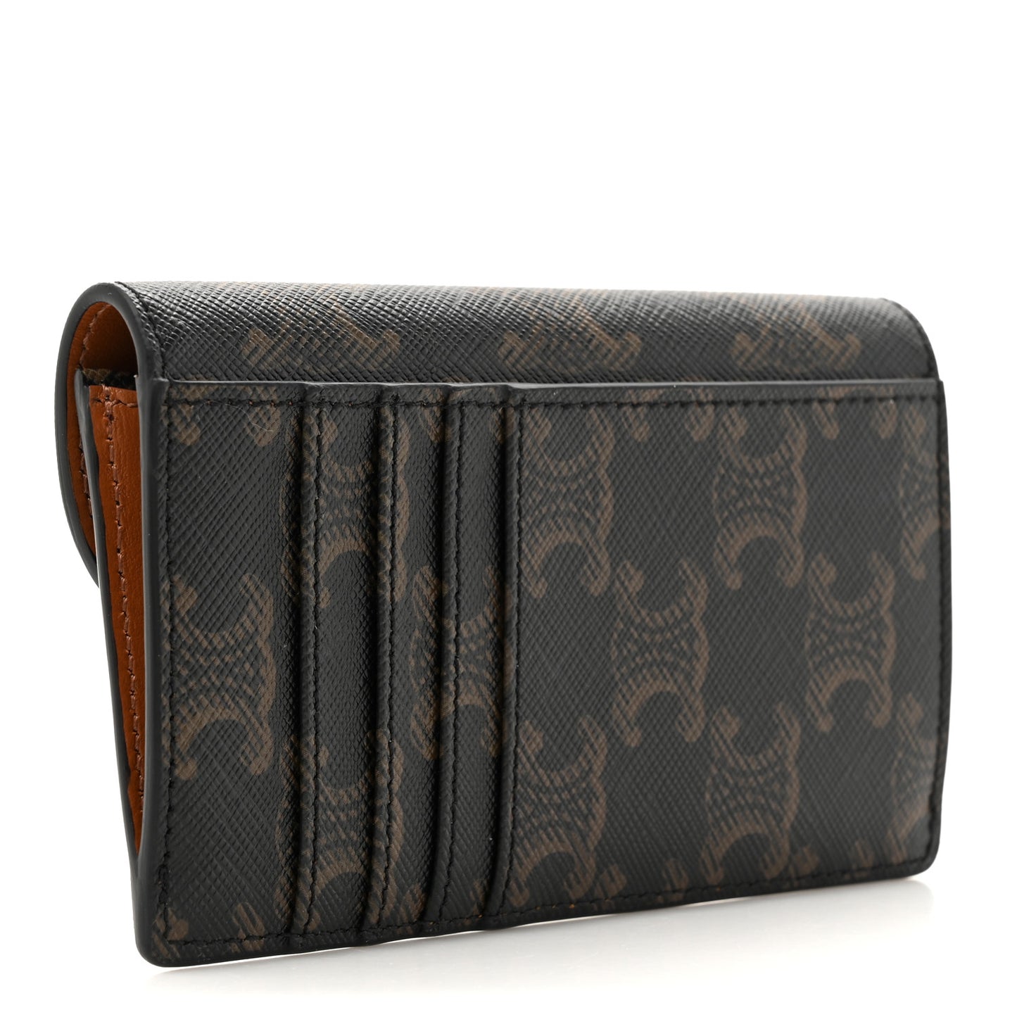 Triomphe Canvas Calfskin Flap Long Card Holder Tan