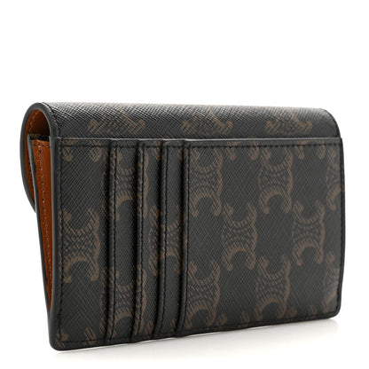 Celine Triomphe Canvas Calfskin Flap Long Card Holder Tan 3 of 7