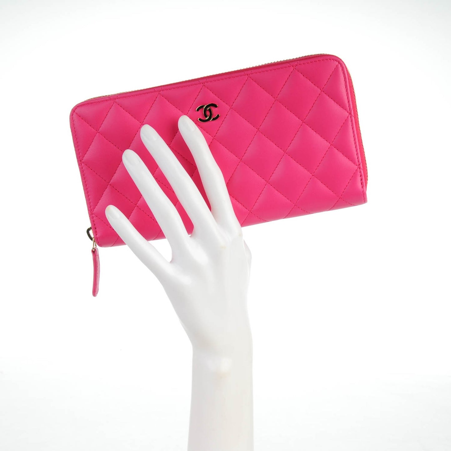 Lambskin Quilted Large Gusset Zip Around Wallet Pink