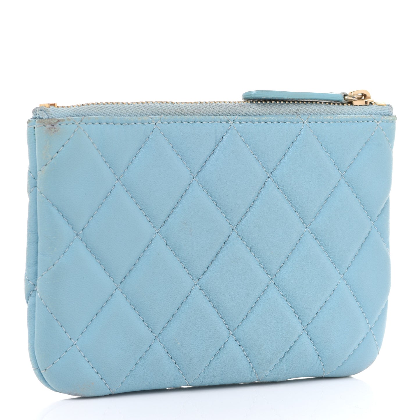 Lambskin Quilted Small Cosmetic Case Light Blue