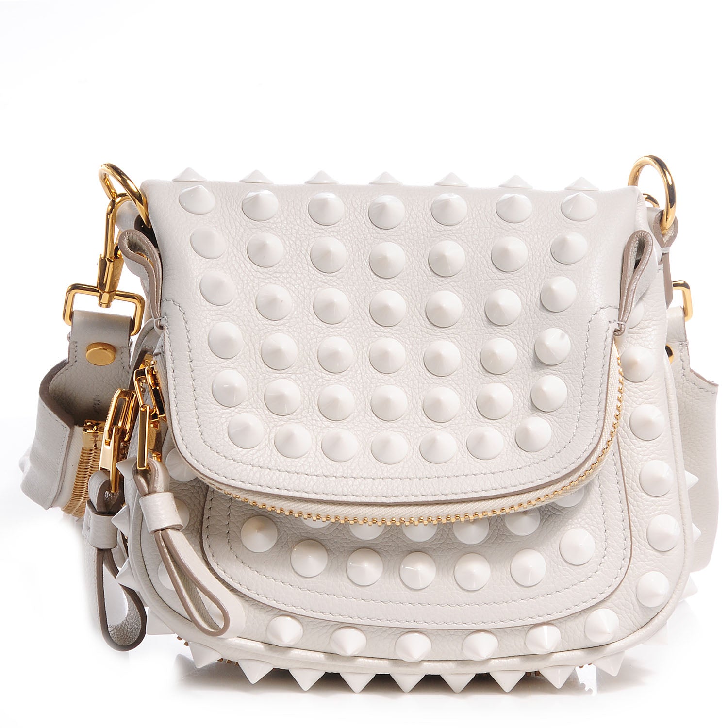 Tom Ford Pebbled Calfskin Studded Mini Jennifer Crossbody White 1 of 9