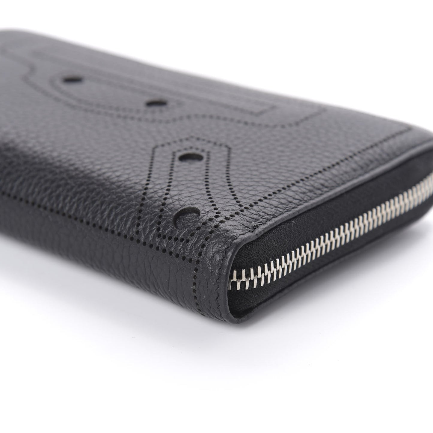 Veau Grana Perforated Blackout Hardware Continental Zip Around Wallet Black