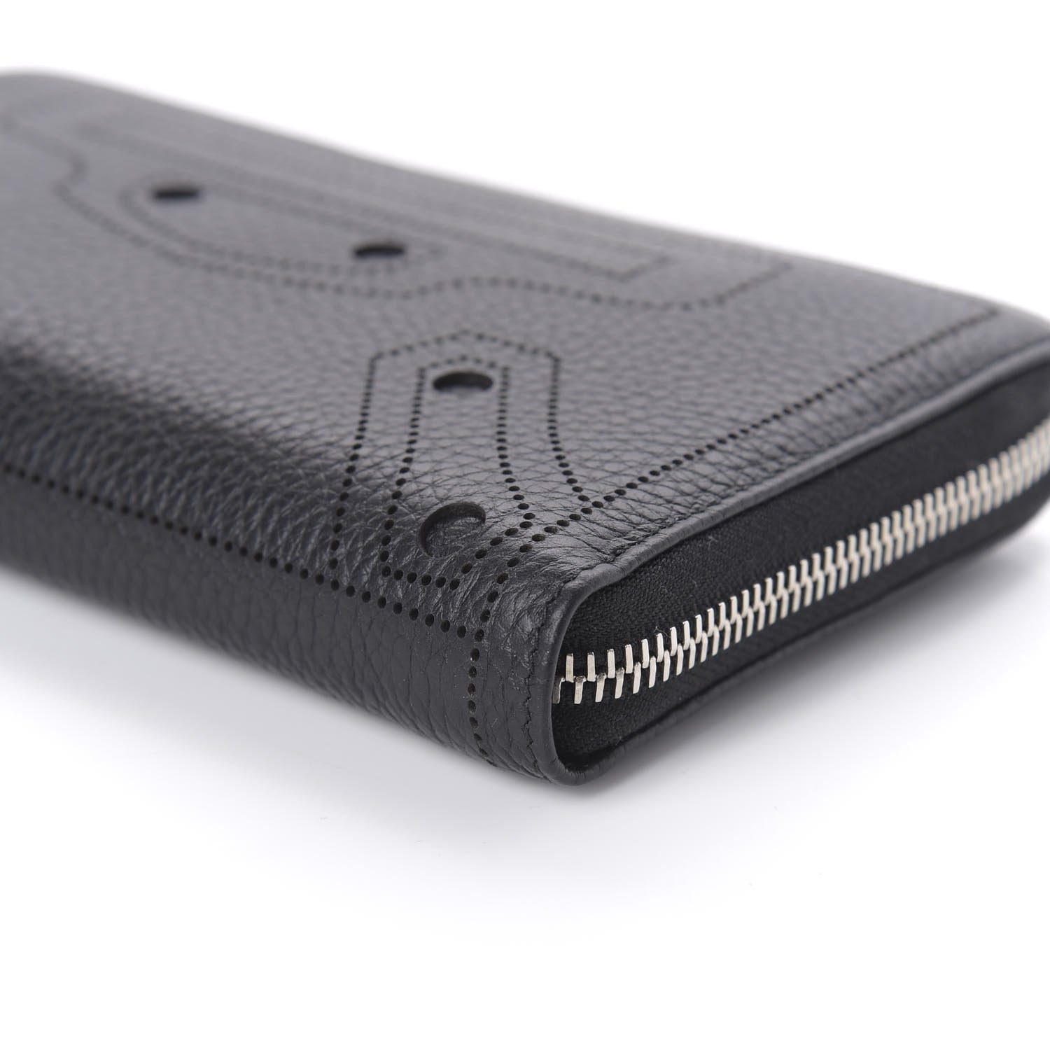 Balenciaga Veau Grana Perforated Blackout Hardware Continental Zip Around Wallet Black 7 of 10
