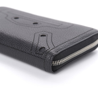Balenciaga Veau Grana Perforated Blackout Hardware Continental Zip Around Wallet Black 7 of 10