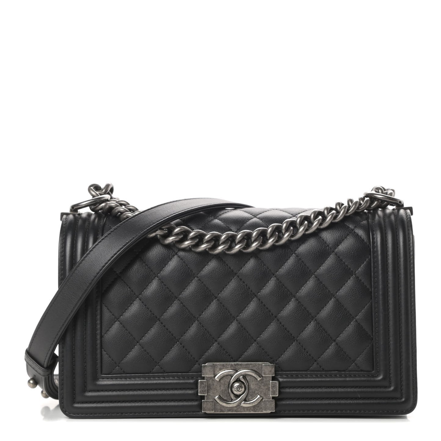 Calfskin Quilted Medium Boy Flap Black