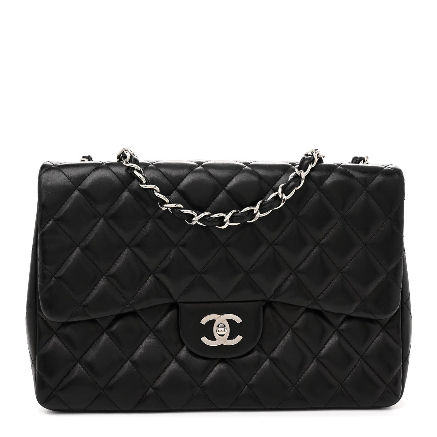 Lambskin Quilted Jumbo Single Flap Black