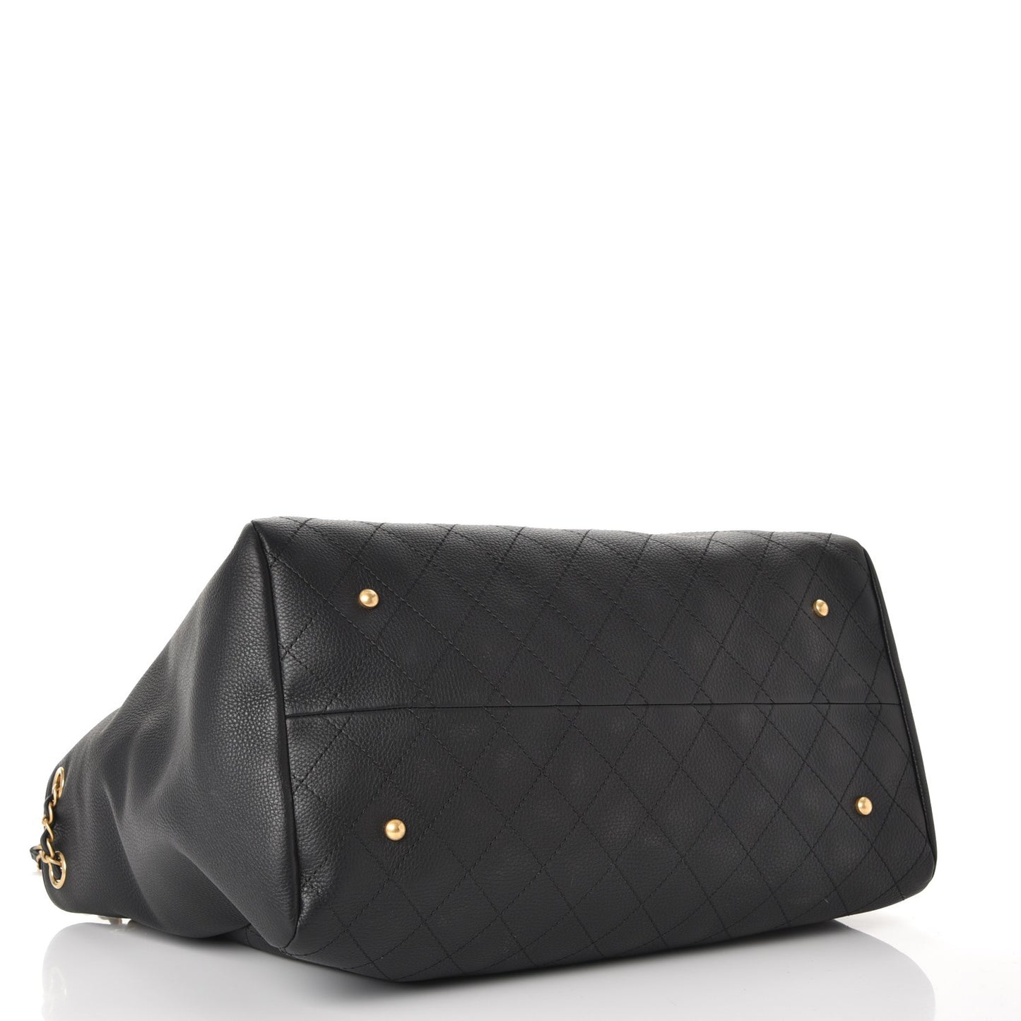 Grained Calfskin Quilted Large Supple Rock Shopping Tote Black